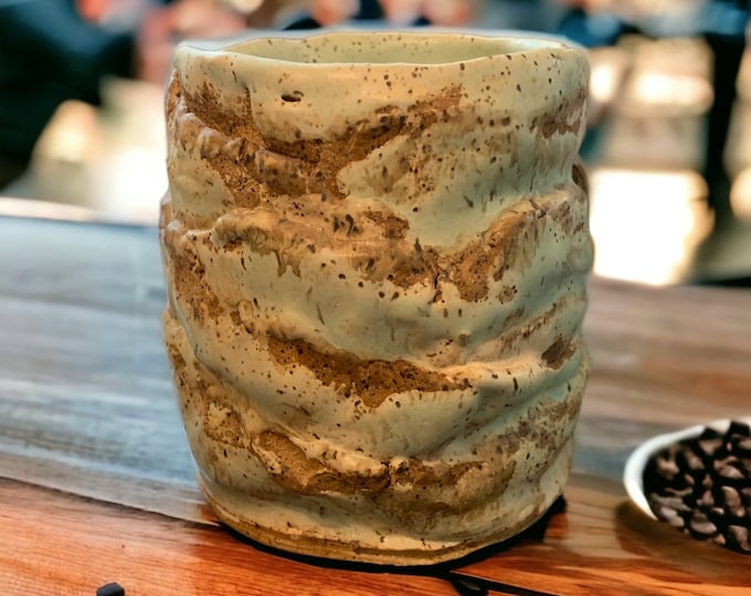 Pottery Hand Formed Mug, Artichoke Tumbler,Rustic Stoneware Pottery,Hand formed,