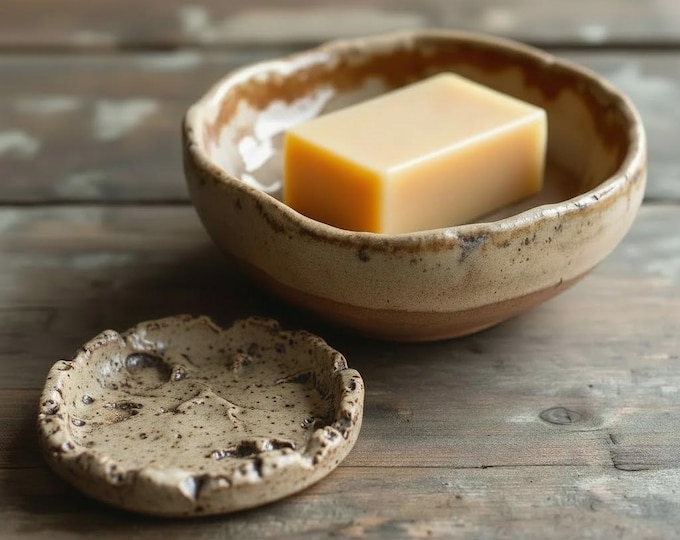 Stoneware Soap Dish and Ring Bowl Set, Rustic Pottery, One of a Kind Glaze
