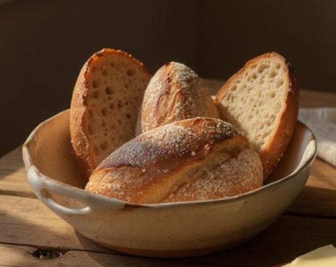 Bread Bowl, WARMER,Rustic, Handled, Pottery, Hand formed, custom glaze, farmhouse table, rustic tableware,