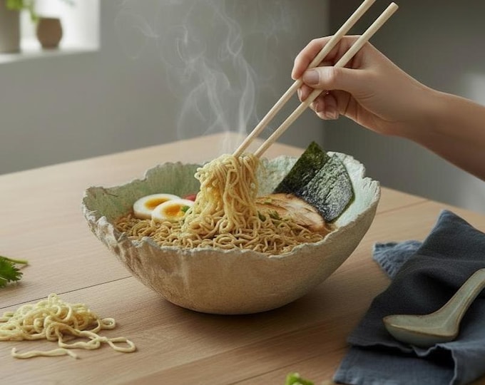 Noodle Bowl, Rustic Pottery, Dinnerware, Farmhouse Table, 8“ , rustic matte pottery, handmade bowl