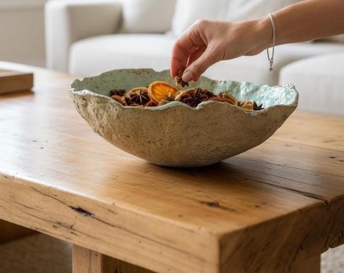 LARGE Serving Bowl, Rustic Pottery, Hand formed, custom glaze, farmhouse table, rustic tableware,