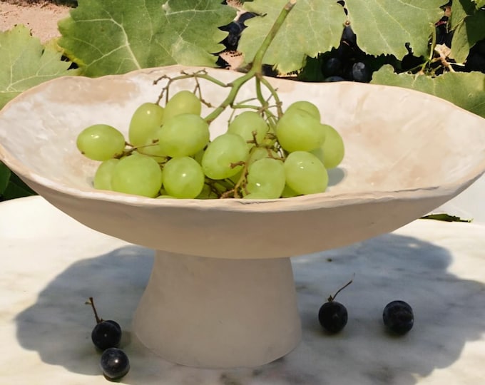 Large Pedestal Serving Bowl, centerpiece, 2 pc Rustic Pottery, Hand formed, custom glaze, farmhouse table, rustic tableware,