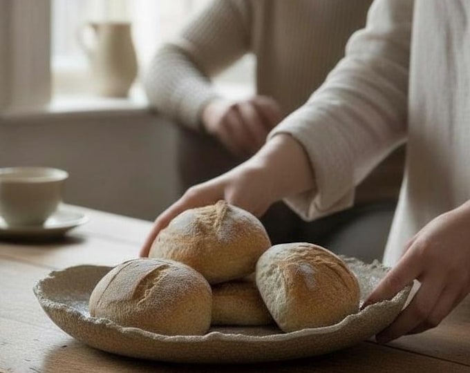 Bread Platter, Serving Platter, Centerpiece, Rustic, Pottery, Hand formed, custom glaze, farmhouse table, rustic tableware,