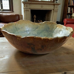 Large Rustic Pottery Serving Bowl, Hand Formed Glaze, Farmhouse Tableware