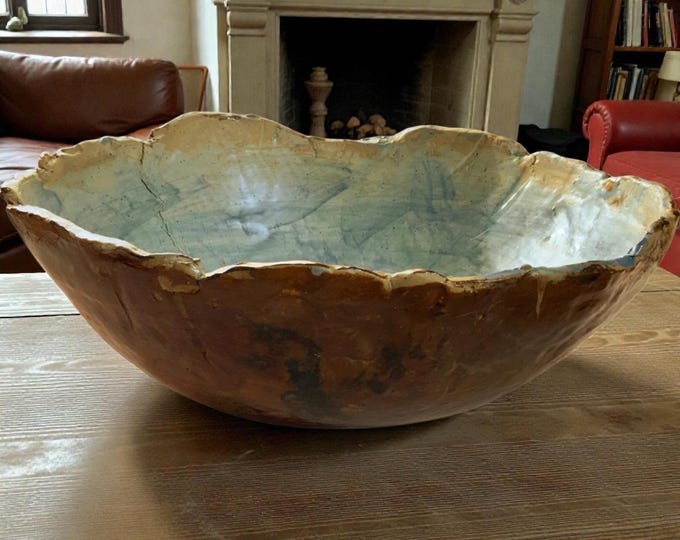 Large Rustic Pottery Serving Bowl, Hand Formed Glaze, Farmhouse Tableware