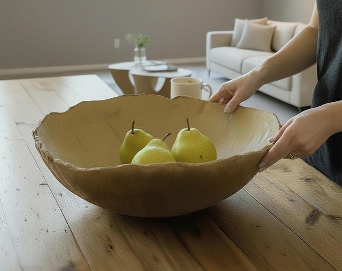 Pottery Serving Bowl, FAST SHIP, 10-11 inches, Fruit Bowl, Centerpice, Rustic Pottery, Hand formed, farmhouse table, rustic tableware,
