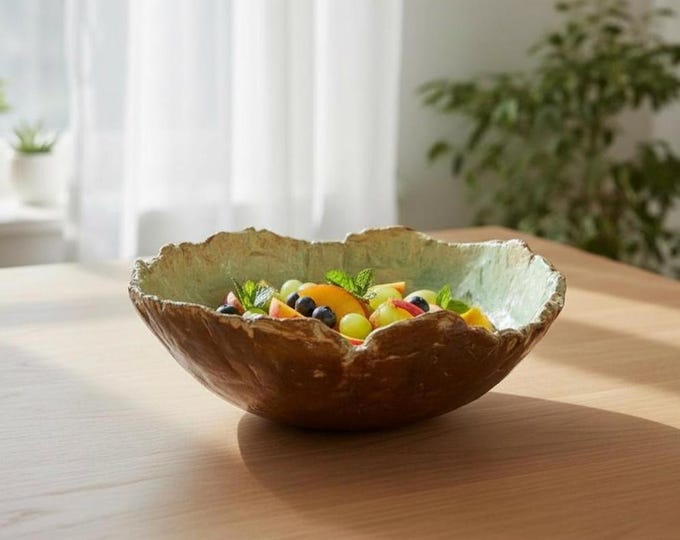 LARGE Salad Bowl, Rustic Pottery, Hand formed, custom glaze, farmhouse table, rustic tableware,