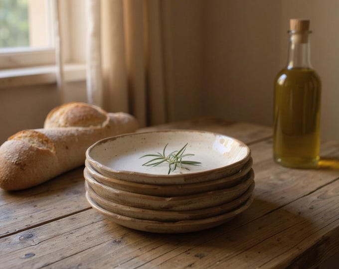 Bread/Dessert Plates set,Rustic Pottery Nesting Plates  Set of 4, Hand formed, custom glaze, farmhouse table, rustic tableware,