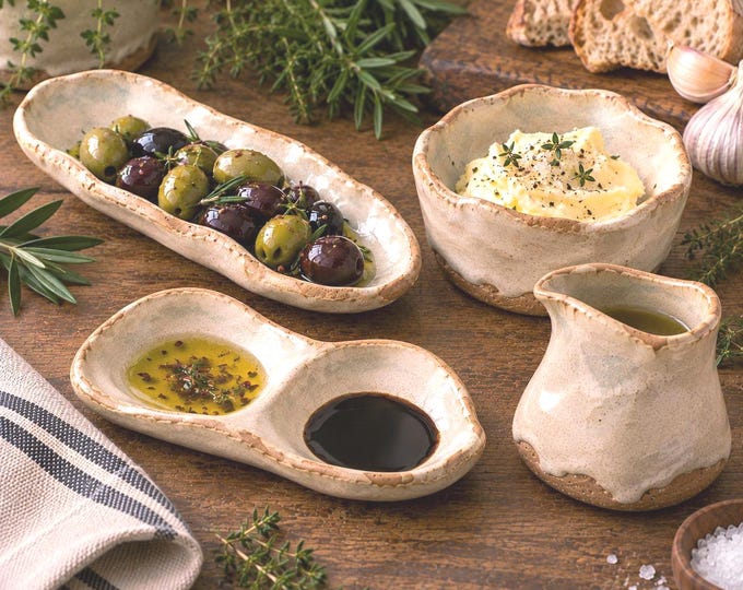 Gather & Graze Pottery Serving Pieces, Handmade Rustic Stoneware, Olive Dish, Butter Crock, Dipping Dish, Little Pourer