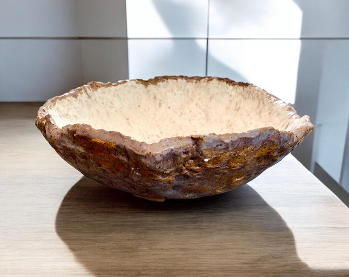 Large Rustic Pottery Serving Bowl, Hand Formed Glaze, Farmhouse Tableware, Ceramic