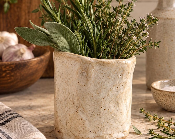 Herb Holder Pottery Crock, Handmade Stoneware Kitchen Herb Keeper, Fresh Herb Container, Choose Your Heritage Hue