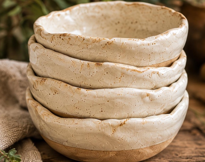 4 Handmade Pottery Small Bowls,  Set of 4 | Heritage Cream or Mixed Heritage Hues | Condiment, Dip & Prep Bowls