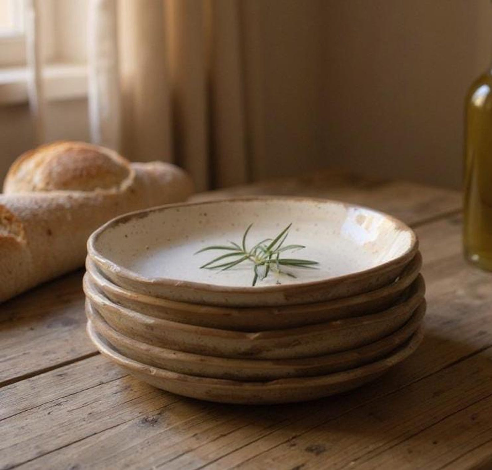 Handmade Rustic Pottery Nesting Plates, Farmhouse Tableware, Set of 4