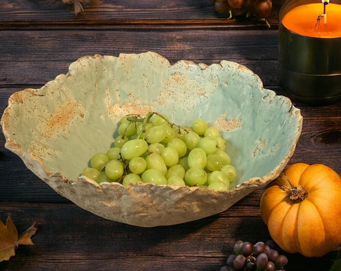 LARGE Serving Bowl, Rustic Pottery, 12-13 in, Hand formed, custom glaze, farmhouse table, rustic tableware,