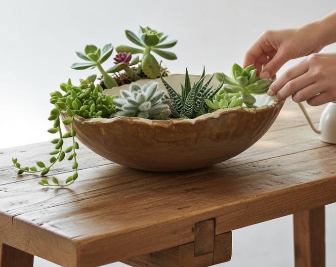 Stoneware Planter, Succulent Pot, Bonsai Pot, Organic, Very Rustic, Hand formed, custom glaze, Planet-Friendly Glazes