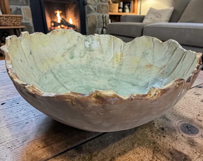 Large Rustic Pottery Serving Bowl, Hand Formed Glaze, Farmhouse Tableware, Ceramic