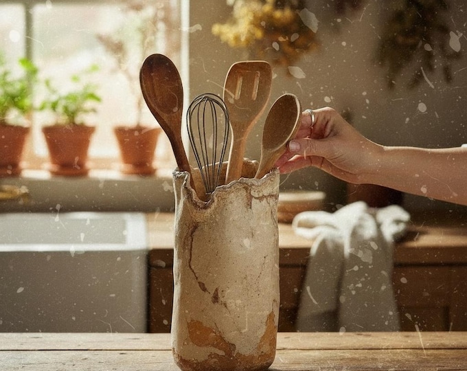 Utensil Holder, Hand Formed rustic pottery, kitchen utensils, ceramic, stoneware, kitchen accessories
