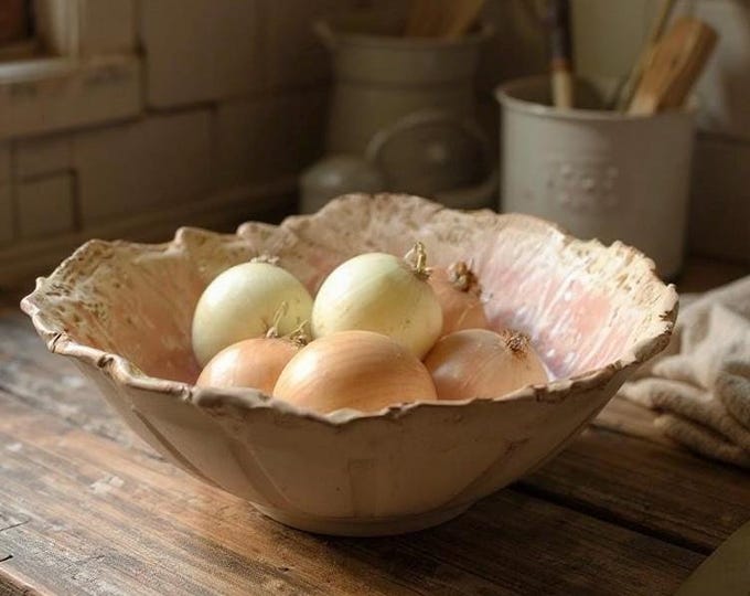 LARGE Serving Bowl, Rustic Pottery, Hand formed, custom glaze, farmhouse table, rustic tableware,