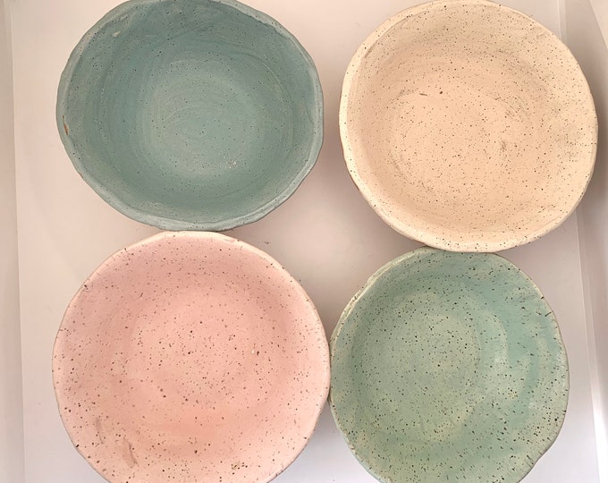 Rustic Pottery, Set 4 Bowls, Handmade, Stoneware