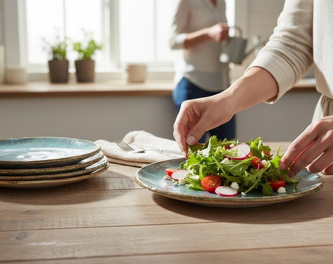 Handmade Rustic Stoneware Dinnerware Set for 4, Farmhouse Table