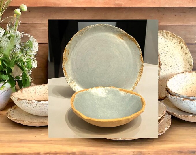Rustic Pottery, Dinnerware, Plates, Bowls, OOAK, Rustic Pottery Plates, Hand formed, custom glaze, tableware,