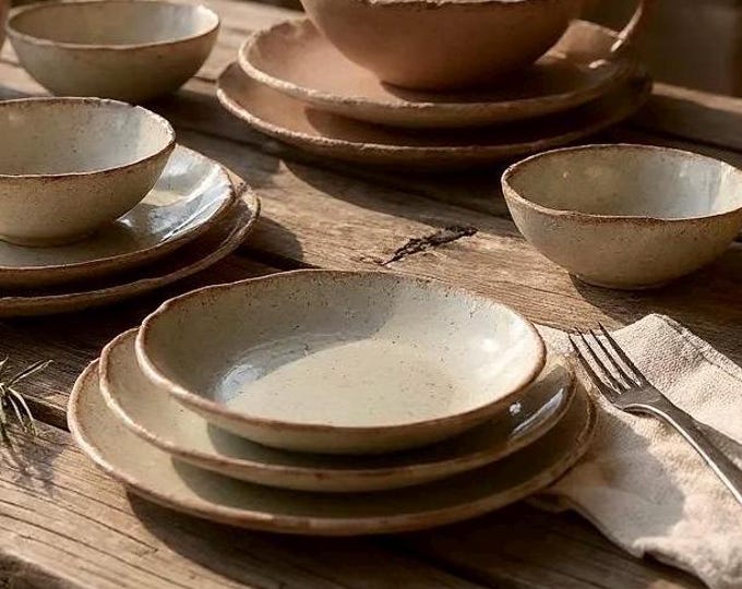 SAMPLE SET for Dinnerware set, Pottery Plates, Very Rustic, Hand formed, farmhouse table
