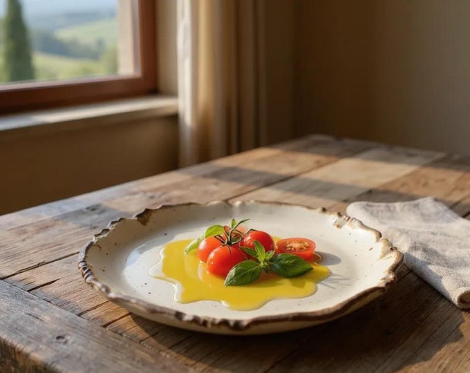 Dinner Rustic Edged White Pottery Plates, Handmade, Very Rustic, Hand formed, custom glaze, farmhouse table, rustic tableware,