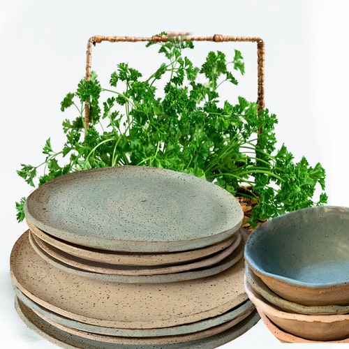 Four Plates Setrustic Pottery Plates Very Rustic Set of 4 Etsy