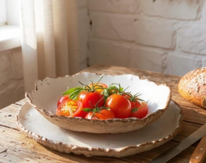 Platter&Bowl,  Serving Plate, Hand formed, custom glaze, farmhouse table, rustic tableware,