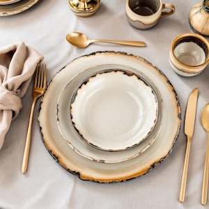 12 pc, Handmade “Blaze” Rustic Stoneware Dinnerware Set for 4, “VINEYARD” Collection, Ceramic