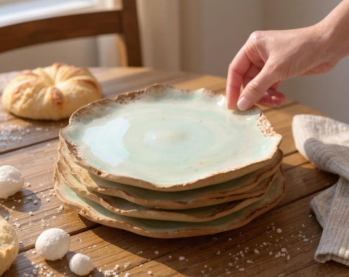 Side Plates,Set of 4, Rustic Pottery, Dessert, hors d'oeuvre, appetizer Hand formed, custom glaze, farmhouse table, rustic tableware,