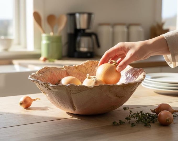 LARGE Serving Bowl, Rustic Pottery, Hand formed, custom glaze, farmhouse table, rustic tableware,
