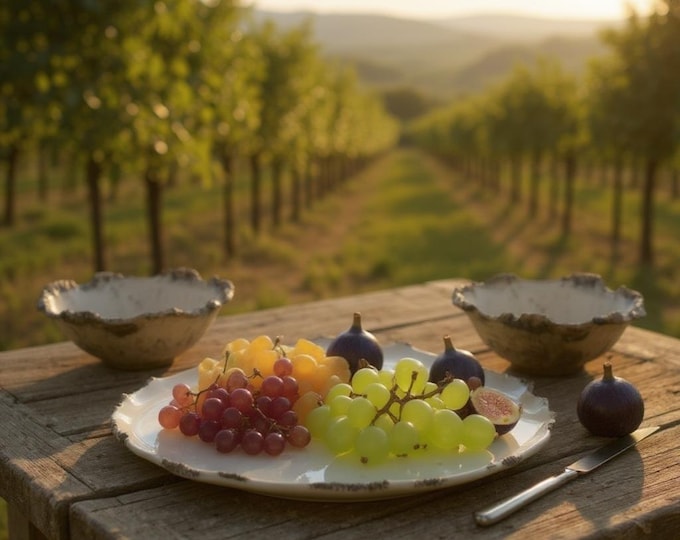 Platter w/ Dipping Bowls,  Serving Plate, Hand formed, custom glaze, farmhouse table, rustic tableware,