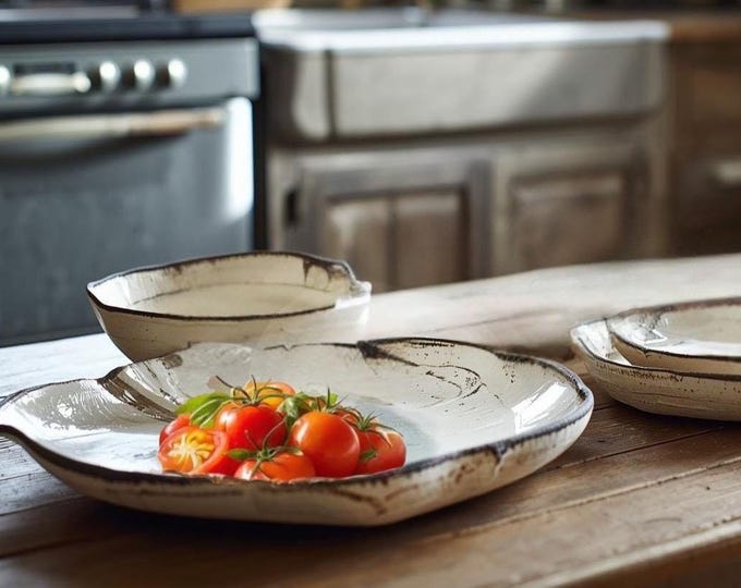 4pc Place Setting, Dinner Plate 9.5inches  with salad plate, bread plate, and bowl, RusticHand formed,customglaze, rustic tableware,
