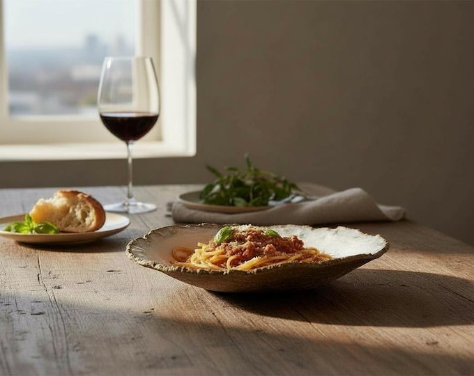 Pasta Bowl, Salad Bowl, Warm in Oven,Organic Edge, Rustic, Rustic Dinnerware, Very Rustic, Hand formed, custom glaze, tableware