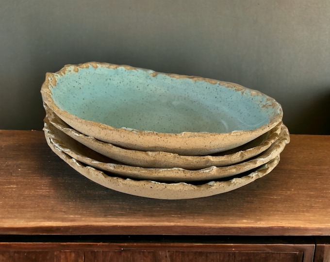 Set Pasta Bowls, 4 Bowls Set,Organic Edge, Rustic, Rustic Dinnerware, Very Rustic, Set of 4, Hand formed, custom glaze, table