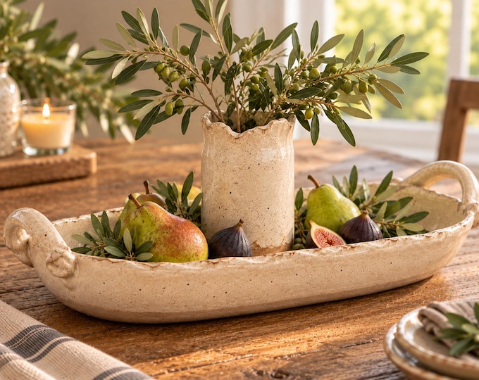 2 pc Table Centerpiece, Hand made Pottery, Rustc Pottery, Farmhouse Table