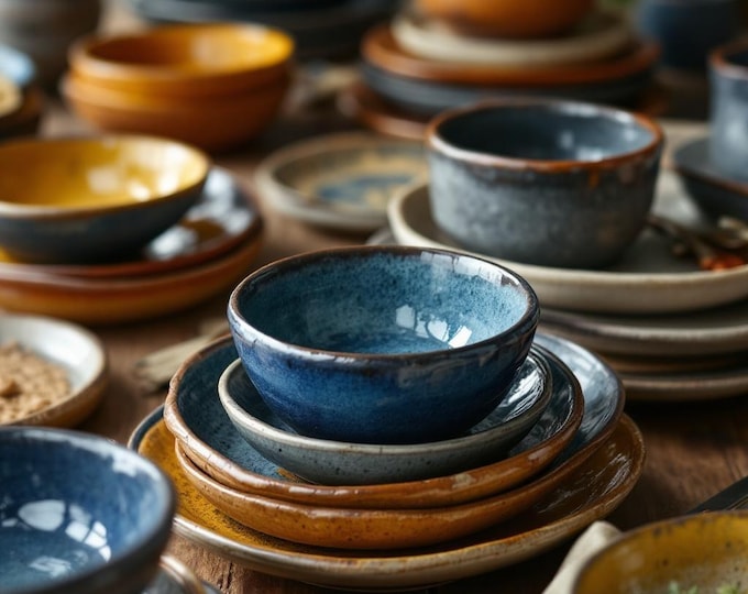 Handmade Rustic Stoneware Dinnerware Set for 4, Farmhouse Table