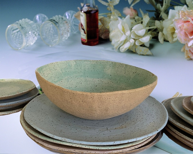 Serving Bowl, Rustic Pottery, 8in, Hand formed, custom glaze, farmhouse table, rustic tableware,