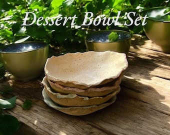 Handmade Rustic Dessert Bowls, Organic Edge Stoneware, Set of 4