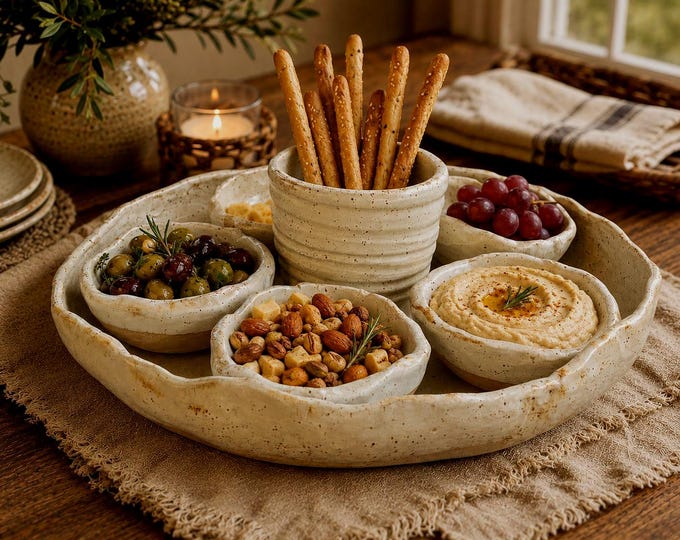 Large Gather & Graze 7-Piece Stoneware Serving Set | Handmade Rustic Pottery