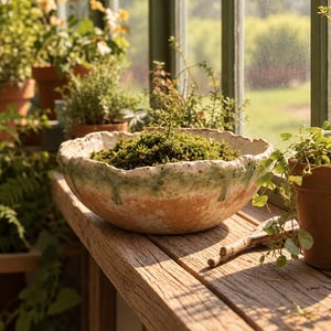 Large 10-12 in Planter Pot, Succulents Pot, Stoneware Planter, Organic, Very Rustic, Hand formed, custom glaze, Planet-Friendly Glazes