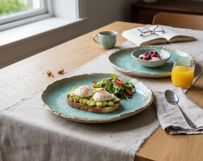 Handmade Rustic Stoneware Dinnerware Set for 4, Farmhouse Table