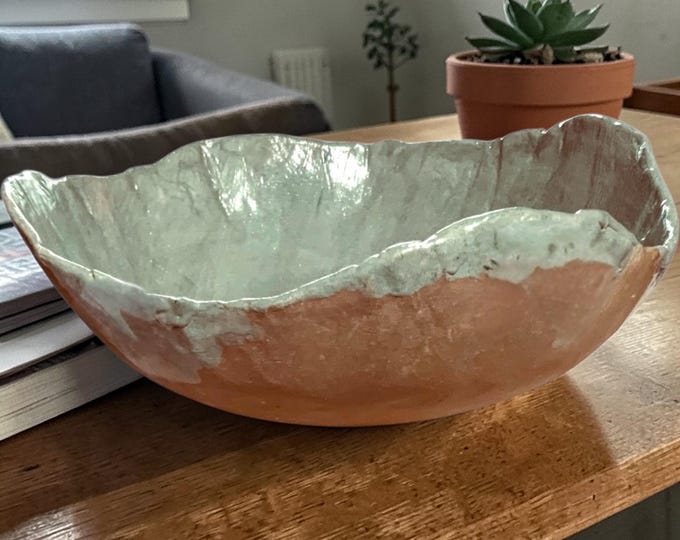 LARGE Serving Bowl, Rustic Pottery, Hand formed, custom glaze, farmhouse table, rustic tableware,