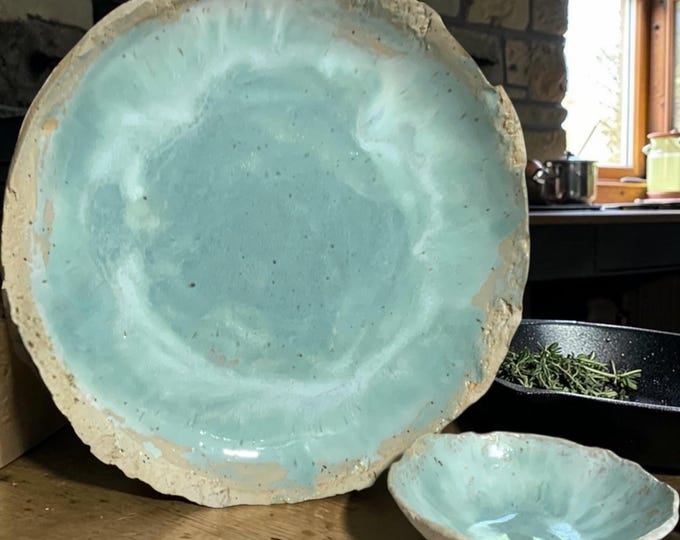 Handmade Rustic Stoneware Dinnerware Set for 4, Farmhouse Table