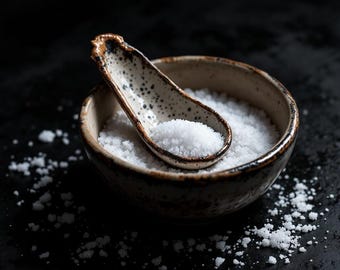 Salt Bowl, w/ Scoop, Salt Cellar, Rustic,Hand formed, custom glaze, farmhouse table, rustic tableware,