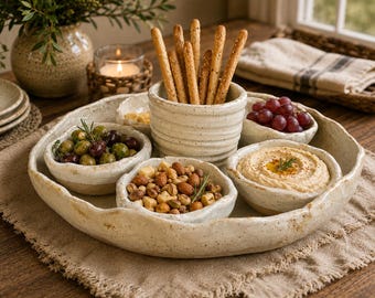 Large Gather & Graze 7-Piece Stoneware Serving Set | Handmade Rustic Pottery