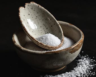 Salt Bowl, w/ Scoop, Salt Cellar, Rustic,Hand formed, custom glaze, farmhouse table, rustic tableware,