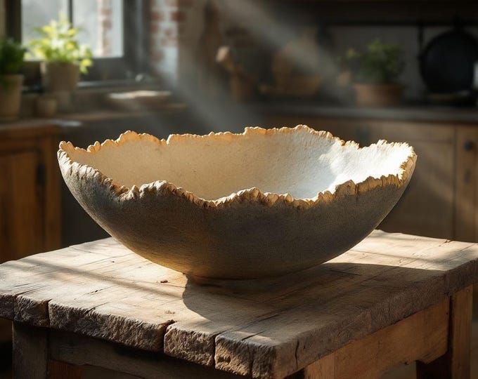 LARGE Serving Bowl, Rustic Pottery, Hand formed, custom glaze, farmhouse table, rustic tableware,