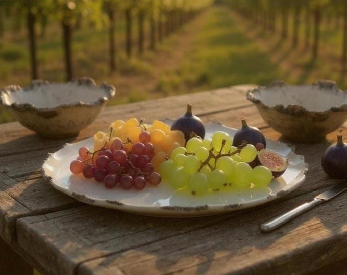 Platter w/ Dipping Bowls,  Serving Plate, Hand formed, custom glaze, farmhouse table, rustic tableware,